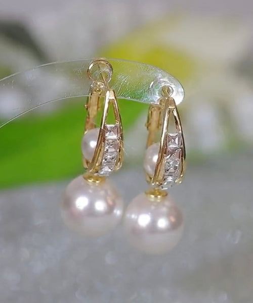 Novelty Gold Copper Overgild Pearl Zircon Drop Earrings KX1038 Ada Fashion