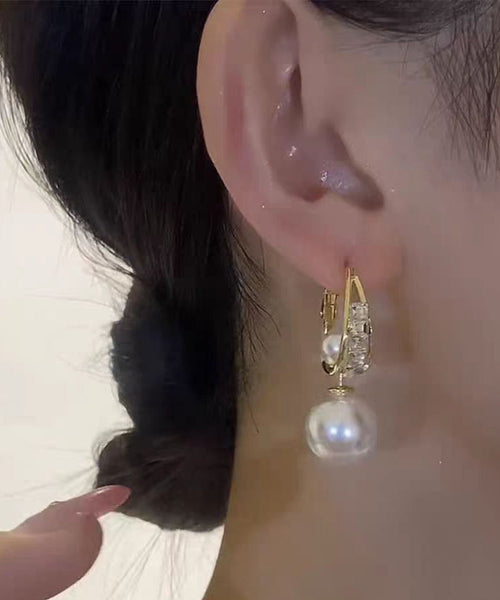 Novelty Gold Copper Overgild Pearl Zircon Drop Earrings KX1038 Ada Fashion