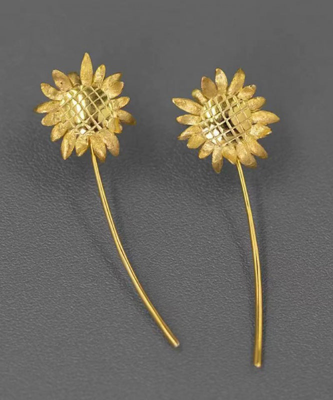 Novelty Gold Sterling Silver Overgild Sunflower Detachable Drop Earrings QQ037 JEW-EAR240811