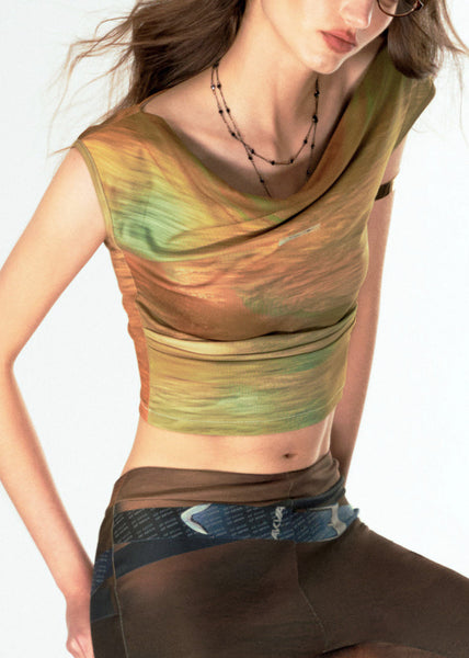 Novelty Green O-Neck Print Vest Sleeveless UU1001 SH-LF-VTP240526