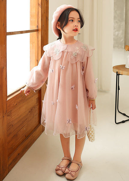 Novelty Grey Butterfly Embroideried Tulle Girls Long Dress Long Sleeve SS1064 MM-RCTZ-FDL240601