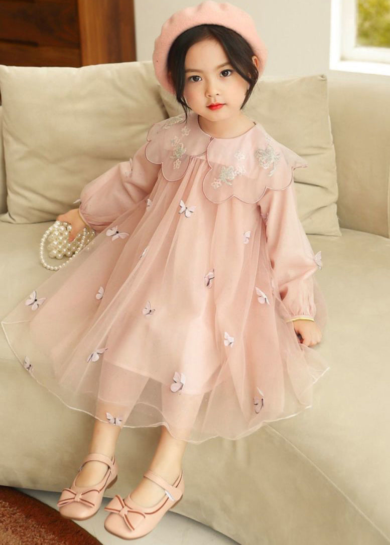 Novelty Grey Butterfly Embroideried Tulle Girls Long Dress Long Sleeve SS1064 MM-RCTZ-FDL240601