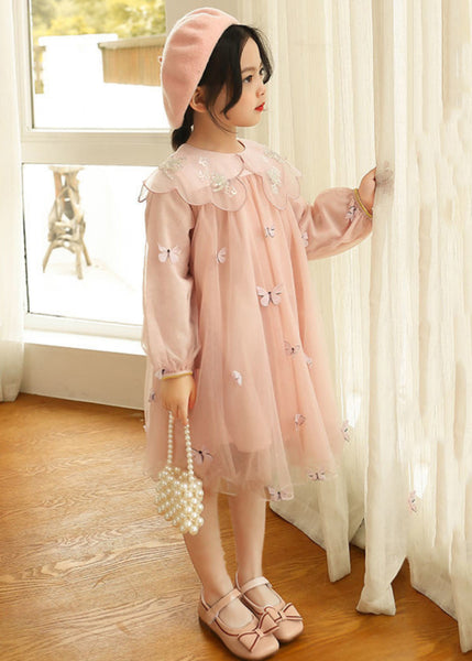 Novelty Grey Butterfly Embroideried Tulle Girls Long Dress Long Sleeve SS1064 MM-RCTZ-FDL240601