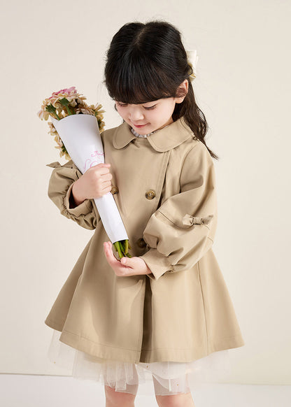 Novelty Khaki Peter Pan Collar Patchwork Button Girls Trench Coats Fall QV051 MM-RCTZCGTS241026