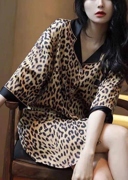 Novelty Leopard Peter Pan Collar Button Pajamas Shirts Dress Half Sleeve YK011 ABC