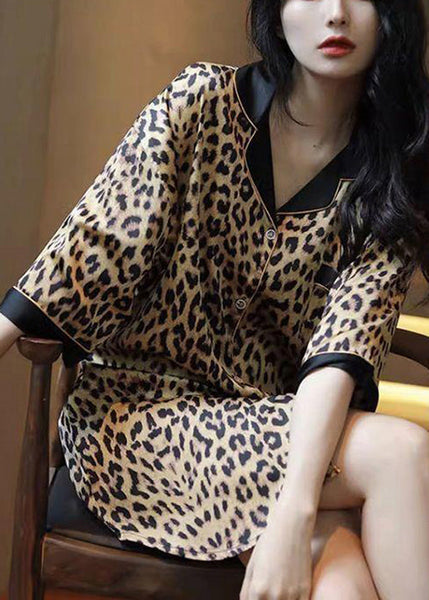 Novelty Leopard Peter Pan Collar Button Pajamas Shirts Dress Half Sleeve YK011 ABC