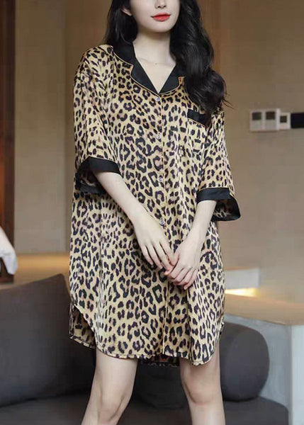 Novelty Leopard Peter Pan Collar Button Pajamas Shirts Dress Half Sleeve YK011 ABC