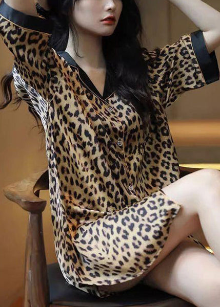 Novelty Leopard Peter Pan Collar Button Pajamas Shirts Dress Half Sleeve YK011 ABC