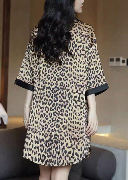 Novelty Leopard Peter Pan Collar Button Pajamas Shirts Dress Half Sleeve YK011 ABC