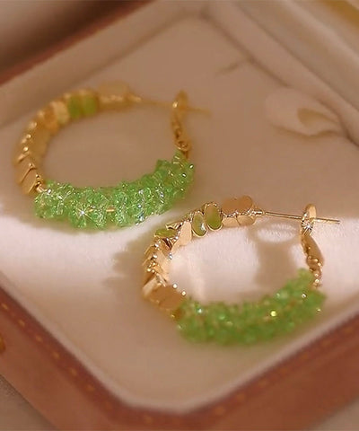 Light Crystal Alloy Copper Broken Silver Green Hoop Novelty FashionChic