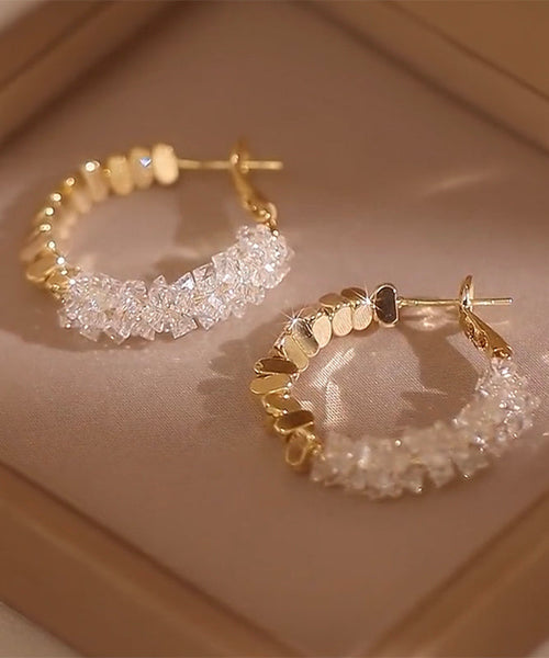 Light Crystal Alloy Copper Broken Silver Green Hoop Novelty FashionChic