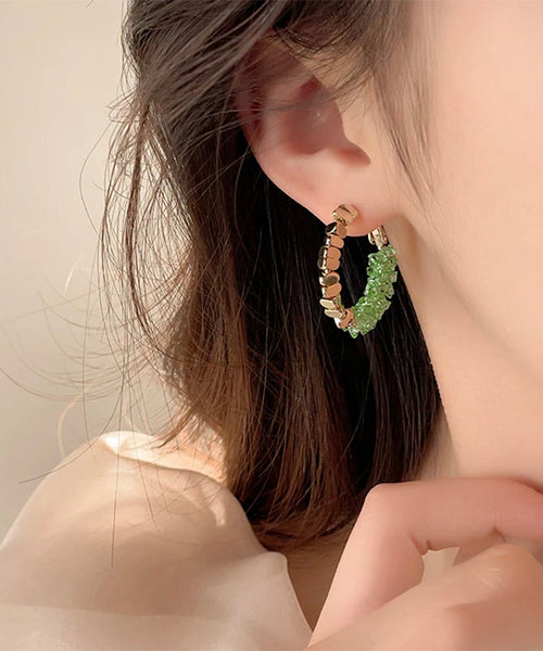 Light Crystal Alloy Copper Broken Silver Green Hoop Novelty FashionChic