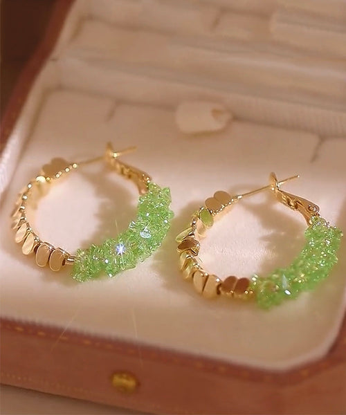 Light Crystal Alloy Copper Broken Silver Green Hoop Novelty FashionChic