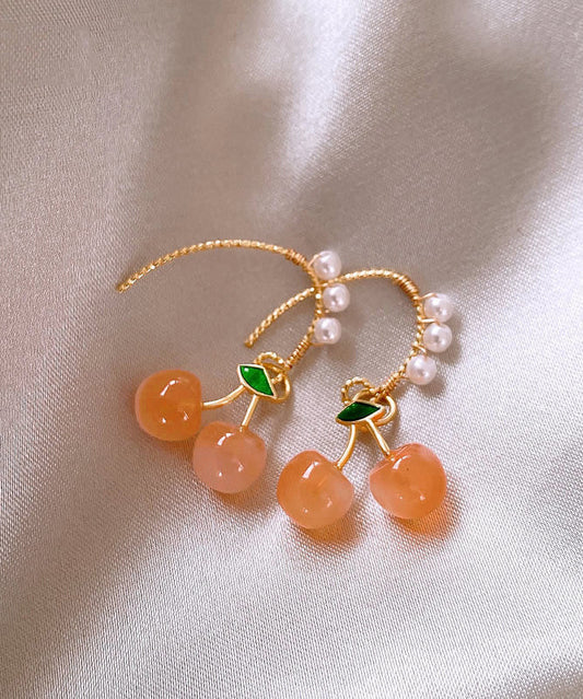 Novelty Orange Copper Alloy Cherry Pearl Hoop Earrings WH040 JEW-EAR241116