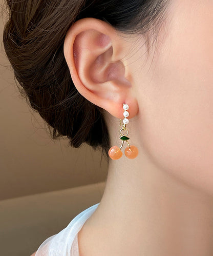 Novelty Orange Copper Alloy Cherry Pearl Hoop Earrings WH040 JEW-EAR241116