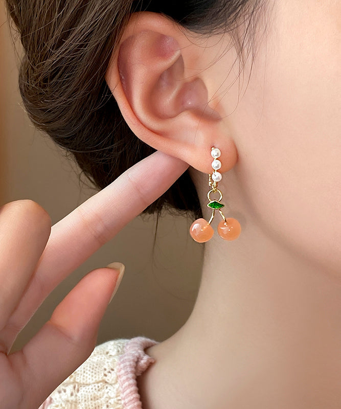 Novelty Orange Copper Alloy Cherry Pearl Hoop Earrings WH040 JEW-EAR241116