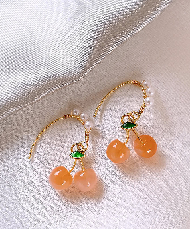 Novelty Orange Copper Alloy Cherry Pearl Hoop Earrings WH040 JEW-EAR241116