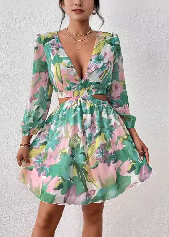 Novelty Pink Hollow Out Print Cotton Mid Dress Fall AU1021 OM-ZS240902