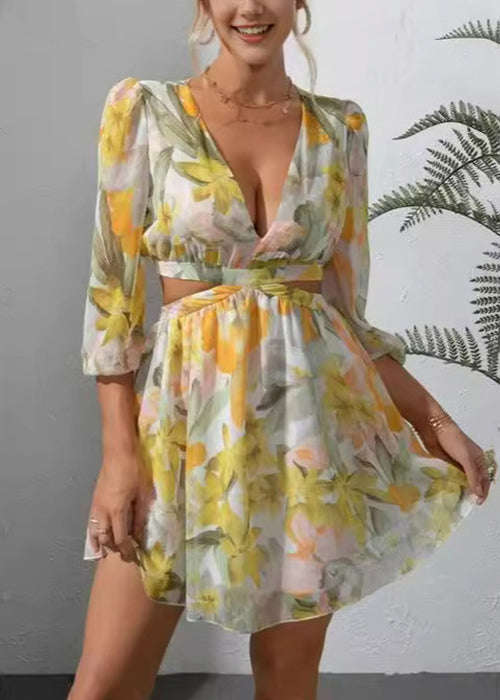 Novelty Pink Hollow Out Print Cotton Mid Dress Fall AU1021 OM-ZS240902