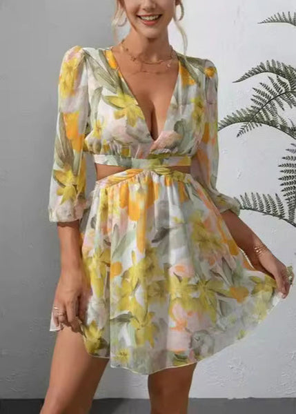 Novelty Pink Hollow Out Print Cotton Mid Dress Fall AU1021 OM-ZS240902