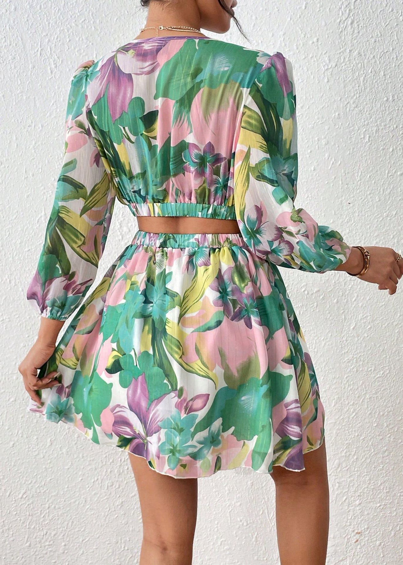 Novelty Pink Hollow Out Print Cotton Mid Dress Fall AU1021 OM-ZS240902