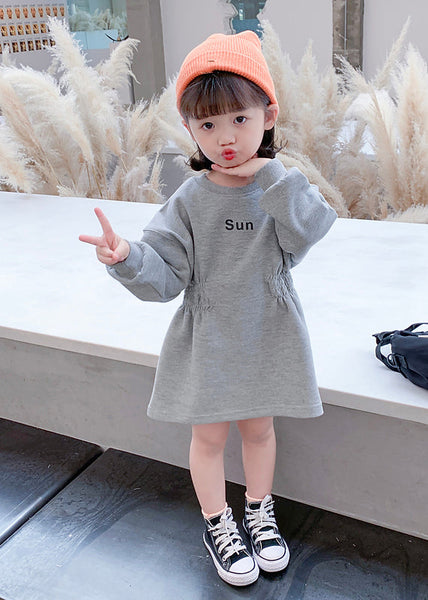 Novelty Pink O-Neck Wrinkled Kids Long Dresses Spring TV036