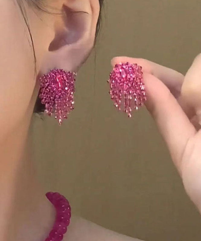 Novelty Purple Alloy Crystal Tassel Stud Earrings WP017 JEW-EAR241112