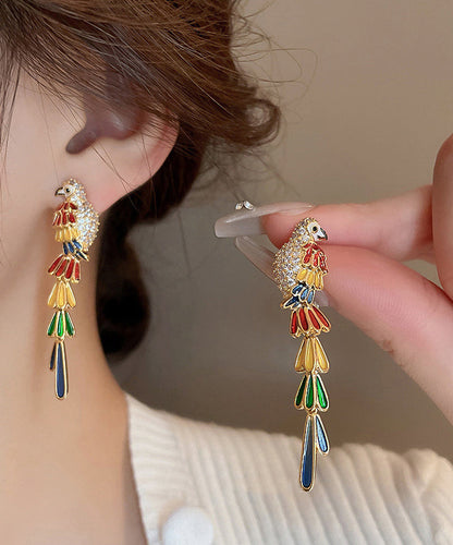 Novelty Rainbow Copper Overgild Zircon Parrot Drop Earrings QQ045 JEW-EAR240811