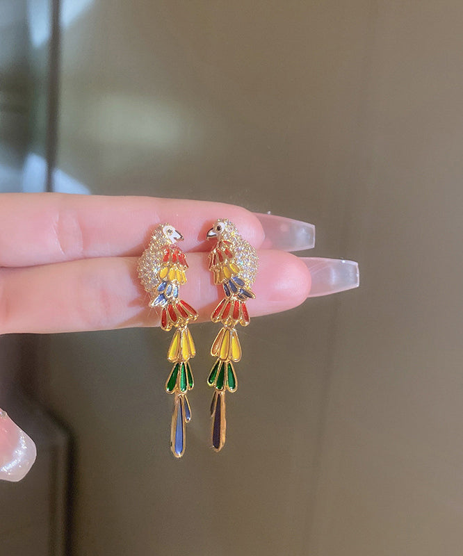 Novelty Rainbow Copper Overgild Zircon Parrot Drop Earrings QQ045 JEW-EAR240811