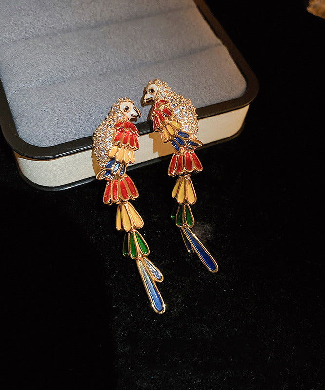 Novelty Rainbow Copper Overgild Zircon Parrot Drop Earrings QQ045 JEW-EAR240811