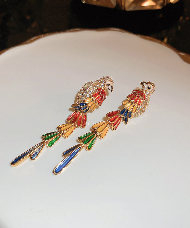 Novelty Rainbow Copper Overgild Zircon Parrot Drop Earrings QQ045 JEW-EAR240811