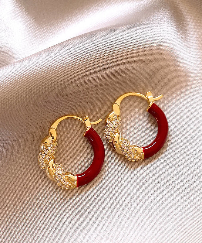 Novelty Red Copper Alloy Zircon Hoop Earrings TX025