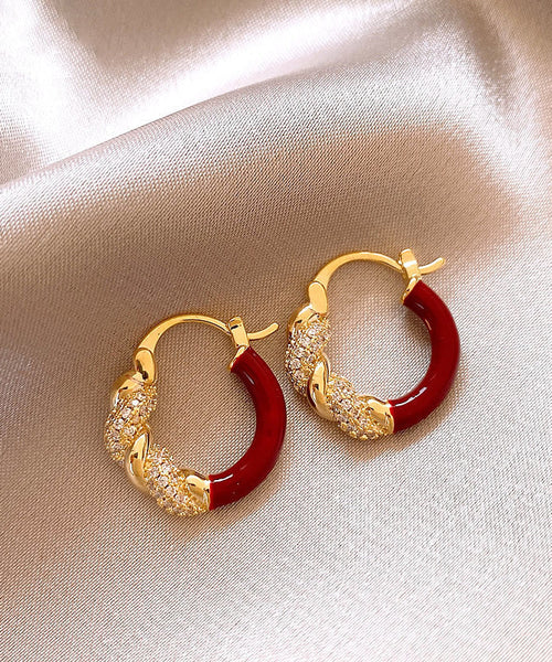 Novelty Red Copper Alloy Zircon Hoop Earrings TX025