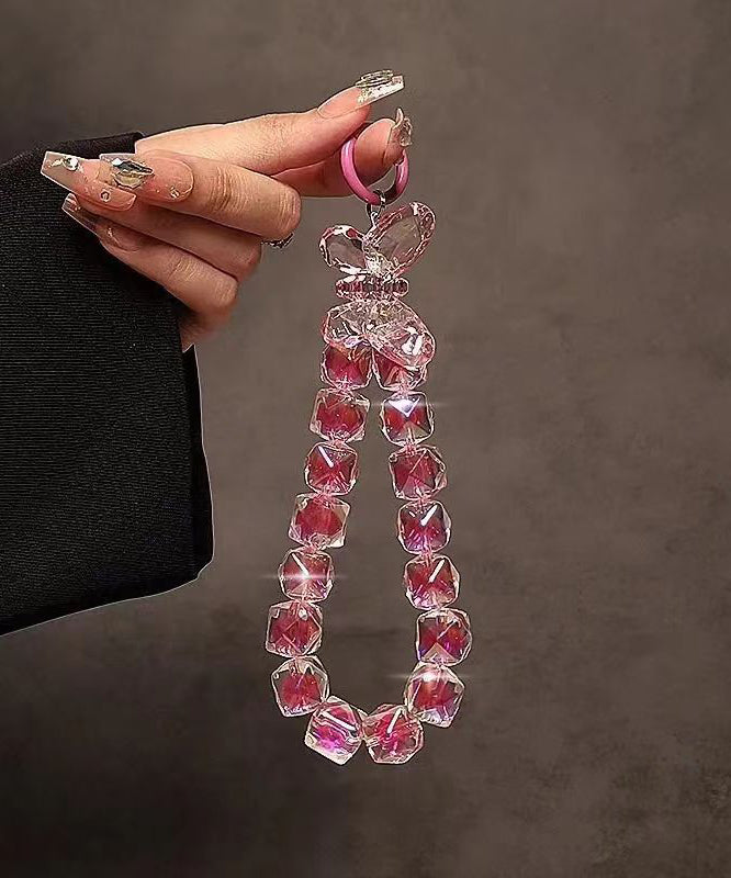 Novelty Red Metal Crystal Bow Beading Chain Phone Chains TX020