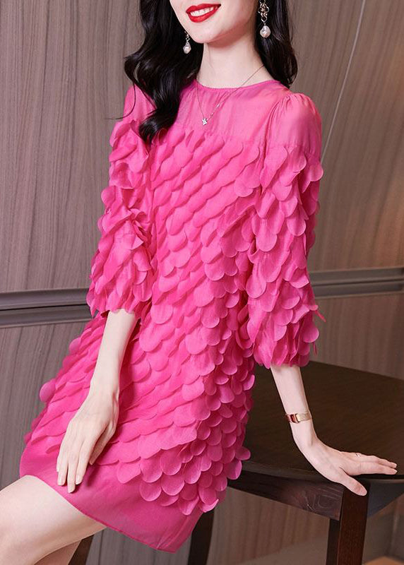 Dresses Mid Novelty Rose Chiffon Sleeve O-Neck Bracelet FashionChic