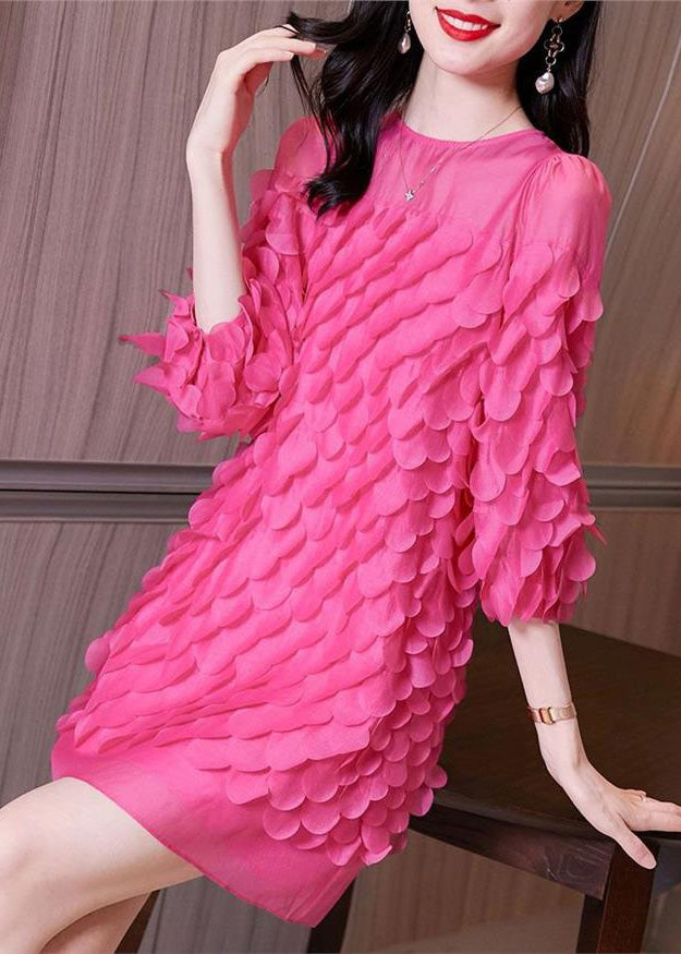 Dresses Mid Novelty Rose Chiffon Sleeve O-Neck Bracelet FashionChic