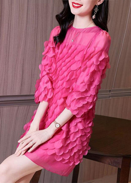 Dresses Mid Novelty Rose Chiffon Sleeve O-Neck Bracelet FashionChic