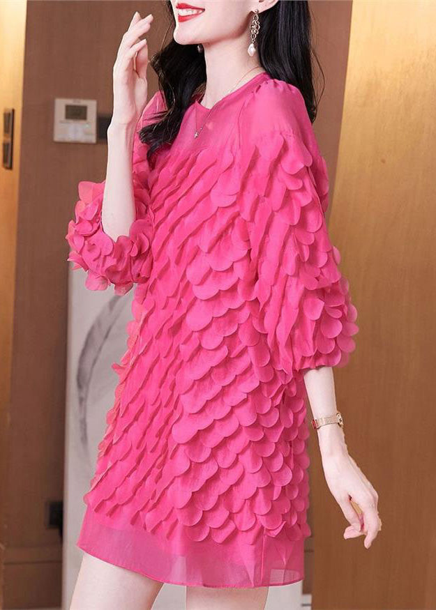 Dresses Mid Novelty Rose Chiffon Sleeve O-Neck Bracelet FashionChic
