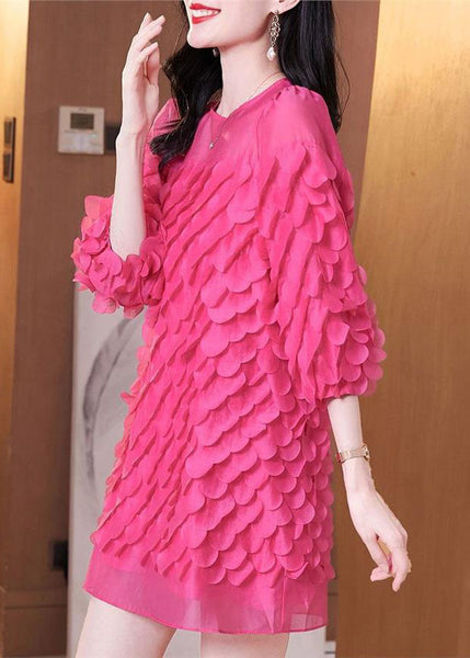 Dresses Mid Novelty Rose Chiffon Sleeve O-Neck Bracelet FashionChic