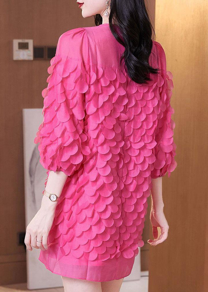 Dresses Mid Novelty Rose Chiffon Sleeve O-Neck Bracelet FashionChic