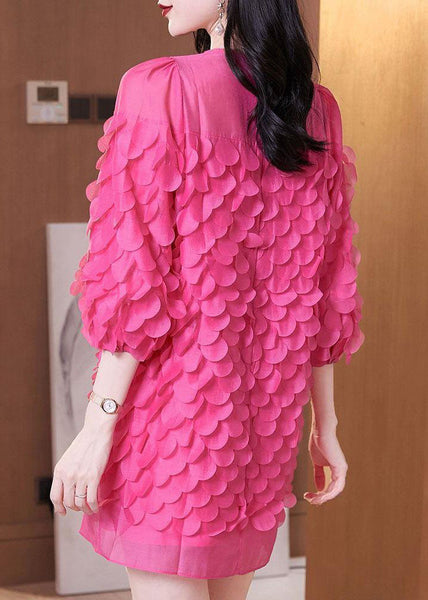 Dresses Mid Novelty Rose Chiffon Sleeve O-Neck Bracelet FashionChic