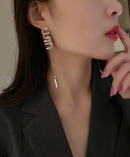 Novelty Silk Alloy Zircon Graphic Tassel Drop Earrings PO043 JEW-EAR240729