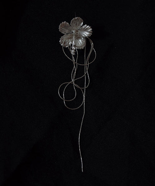 Novelty Silk Sterling Silver Floral Chain Tassel Asymmetry Drop Earrings QQ069 JEW-EAR240811