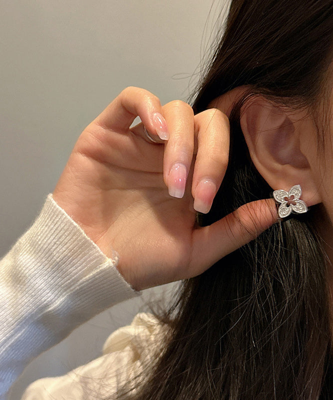 Hollow Stud Silk Leaf Out Sterling Novelty Clover Silver Four FashionChic