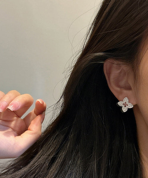 Hollow Stud Silk Leaf Out Sterling Novelty Clover Silver Four FashionChic