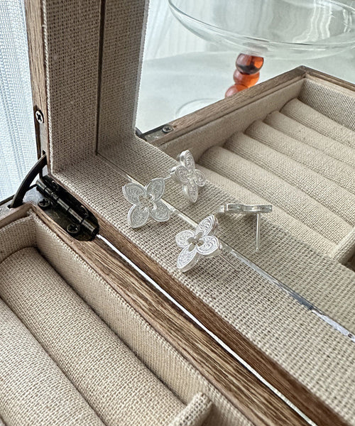 Hollow Stud Silk Leaf Out Sterling Novelty Clover Silver Four FashionChic