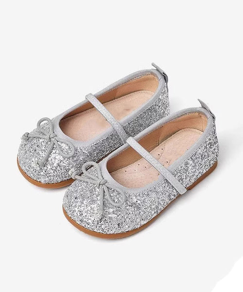 Silvery Flats Kids Sequins Leather Novelty Strap Faux Buckle FashionChic