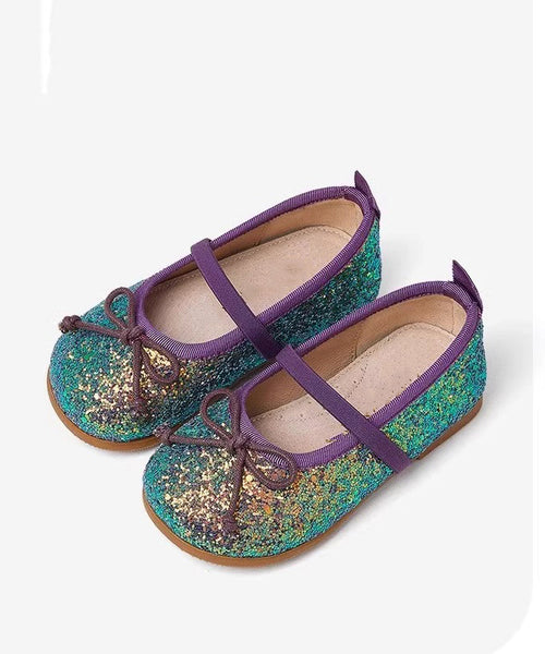 Silvery Flats Kids Sequins Leather Novelty Strap Faux Buckle FashionChic