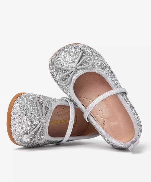 Silvery Flats Kids Sequins Leather Novelty Strap Faux Buckle FashionChic