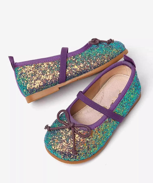 Silvery Flats Kids Sequins Leather Novelty Strap Faux Buckle FashionChic